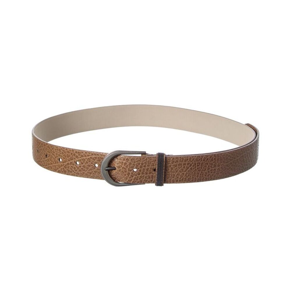 Brunello Cucinelli Embossed Leather Belt, Beige
